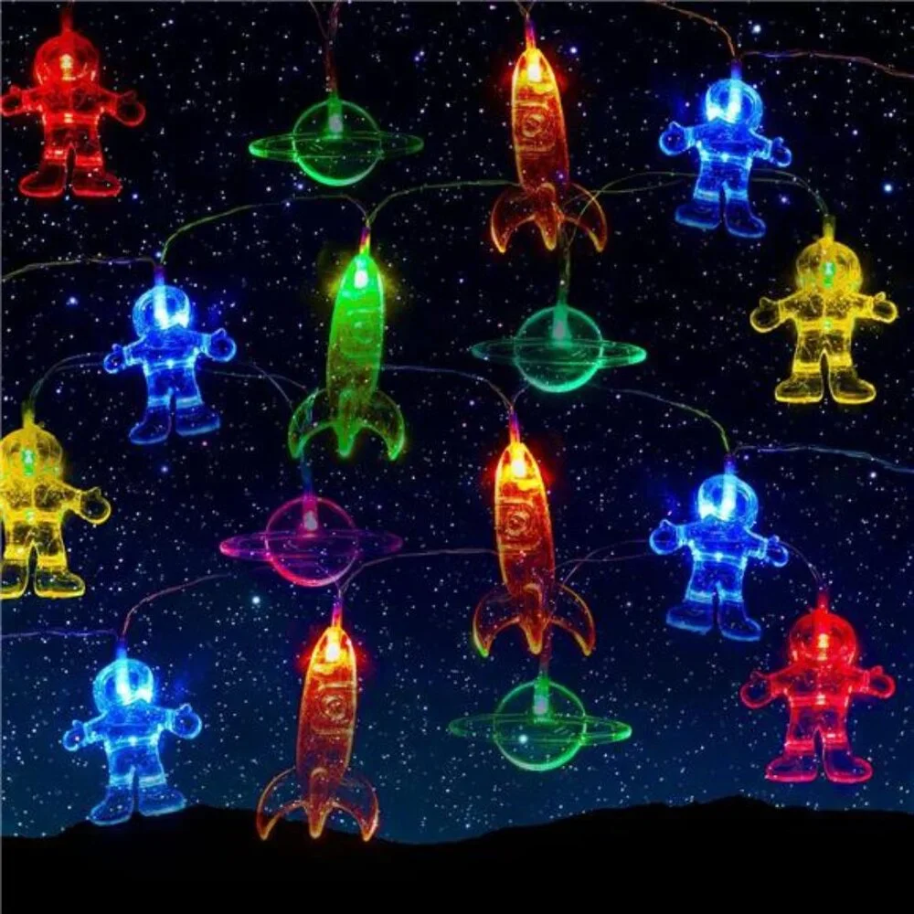 Space String Lights LED Astronaut Rocket Spaceship Room Decor Birthday Party